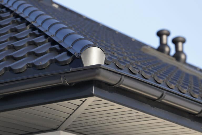 picture of a metal roof with gutters