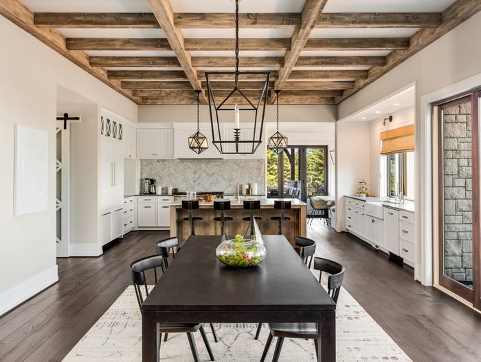 Kitchen with a wood beam ceiling.